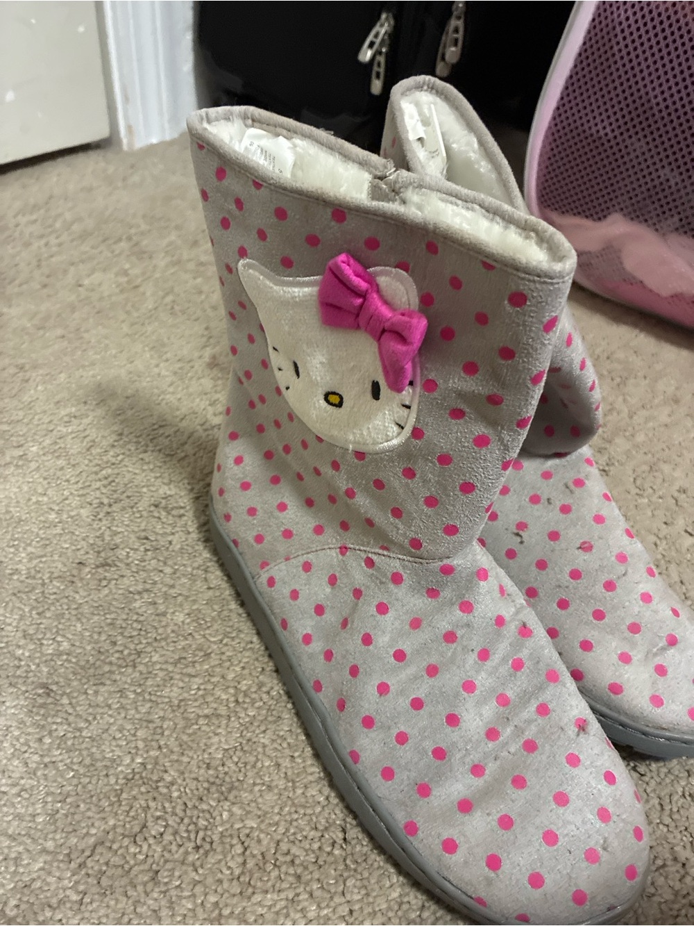 Hello Kitty Gray Boots with Pink Polka Dots
